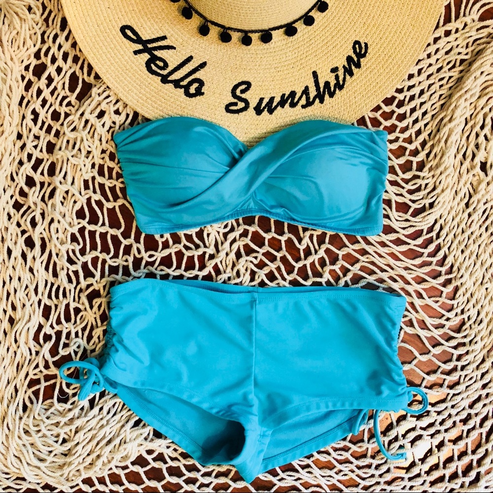 Two piece baby blue swimsuit